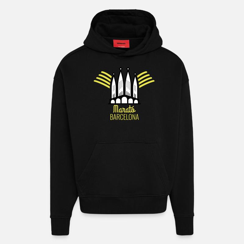 marathon de Barcelone - Sweat à capuche bio épais oversize fabriqué en UE - SOLID BLACK
