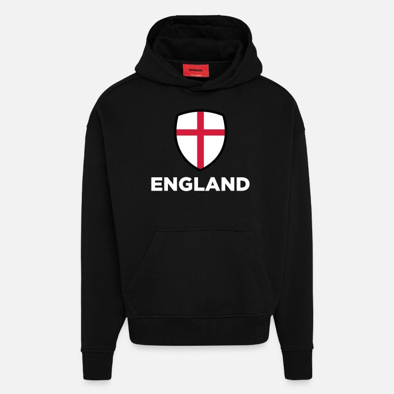 Drapeau national d'Angleterre - Sweat à capuche bio épais oversize fabriqué en UE - SOLID BLACK
