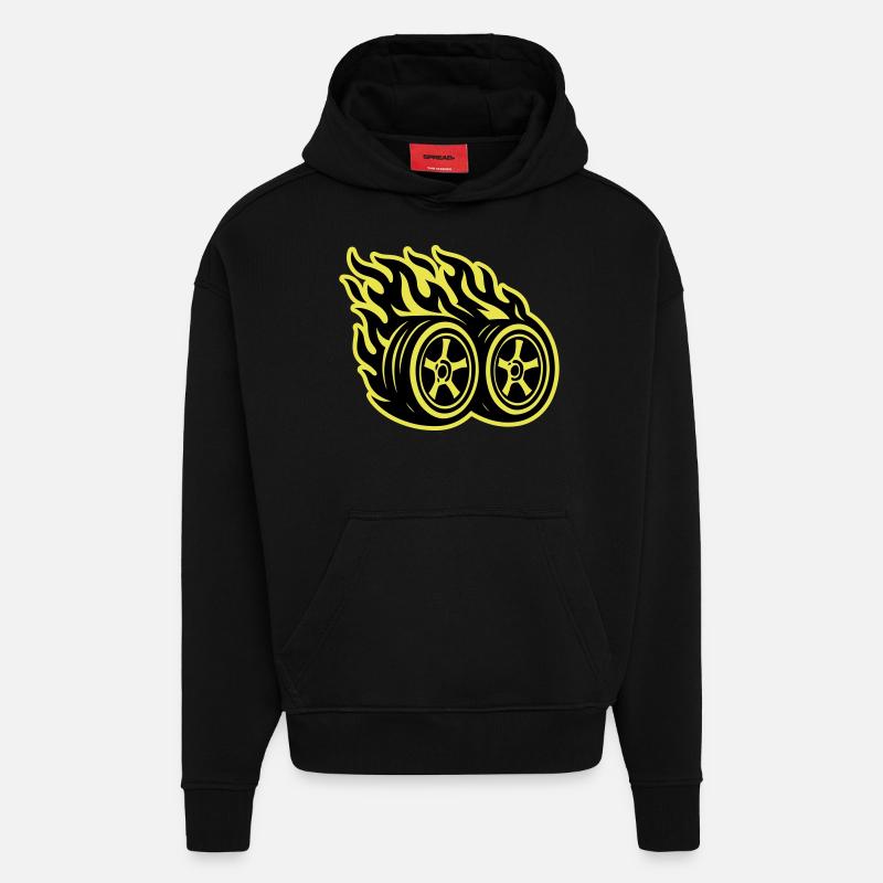 Flamme de pneu de voiture - Sweat à capuche bio épais oversize fabriqué en UE - SOLID BLACK