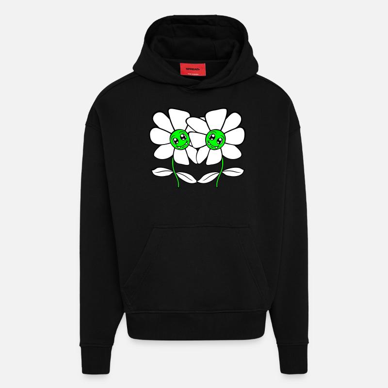 Deux jolies belles fleurs amies - Sweat à capuche bio épais oversize fabriqué en UE - SOLID BLACK