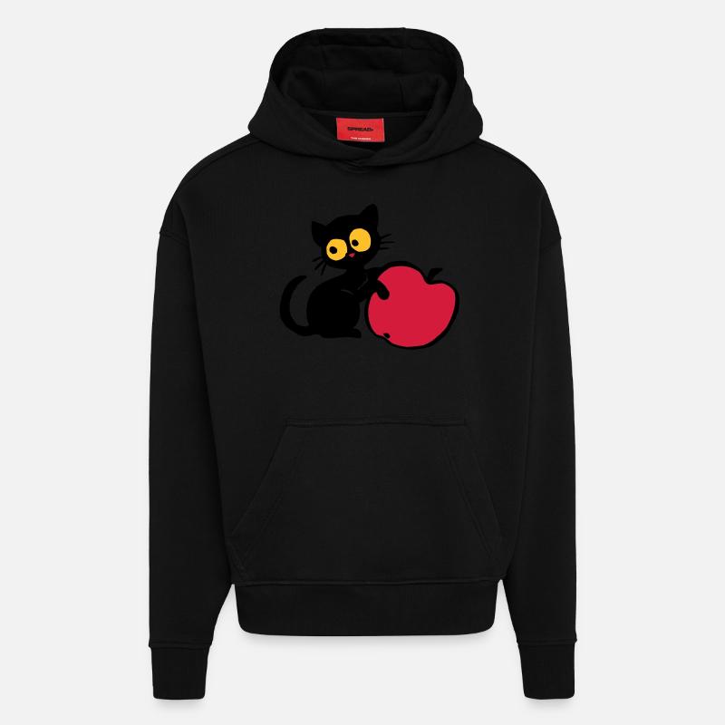 Kätzchen mit Apfel - Hoodie- made by SPREAD  - SOLID BLACK