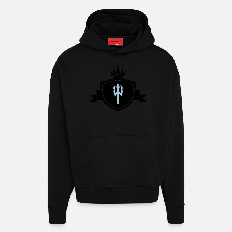 Armoiries du Trident - Sweat à capuche bio épais oversize fabriqué en UE - SOLID BLACK