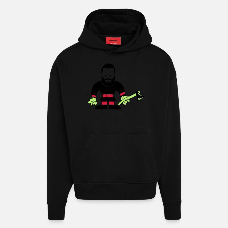 Bûcheron Holzfäller - Sweat à capuche bio épais oversize fabriqué en UE - SOLID BLACK
