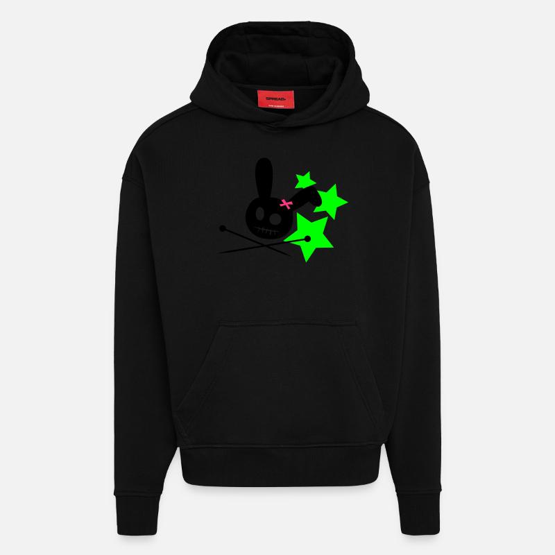 Voodoo Bunny Stars - Sweat à capuche bio épais oversize fabriqué en UE - SOLID BLACK