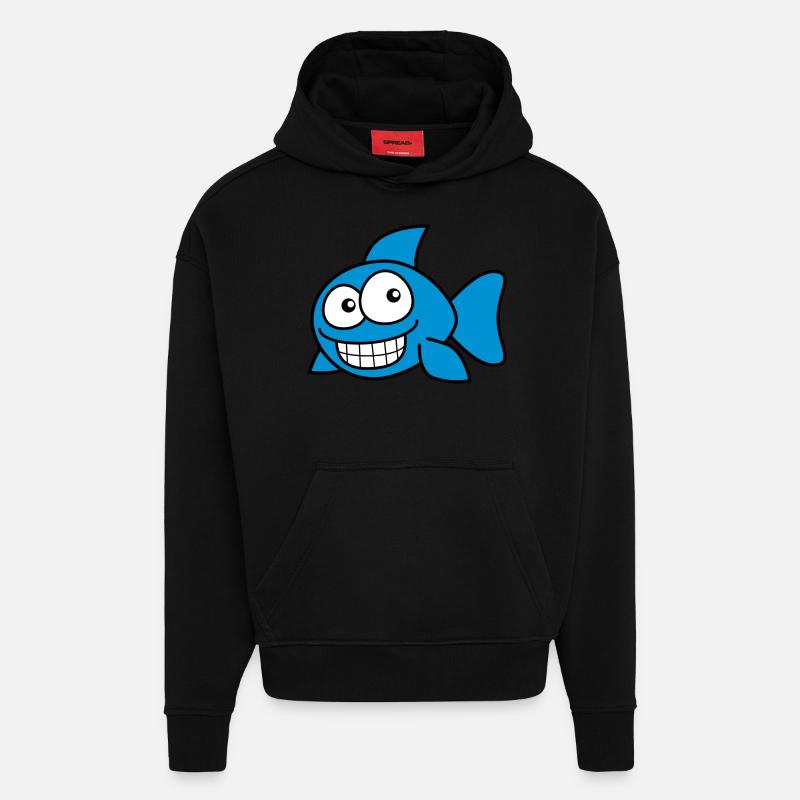grin_fish_3c - Sweat à capuche bio épais oversize fabriqué en UE - SOLID BLACK