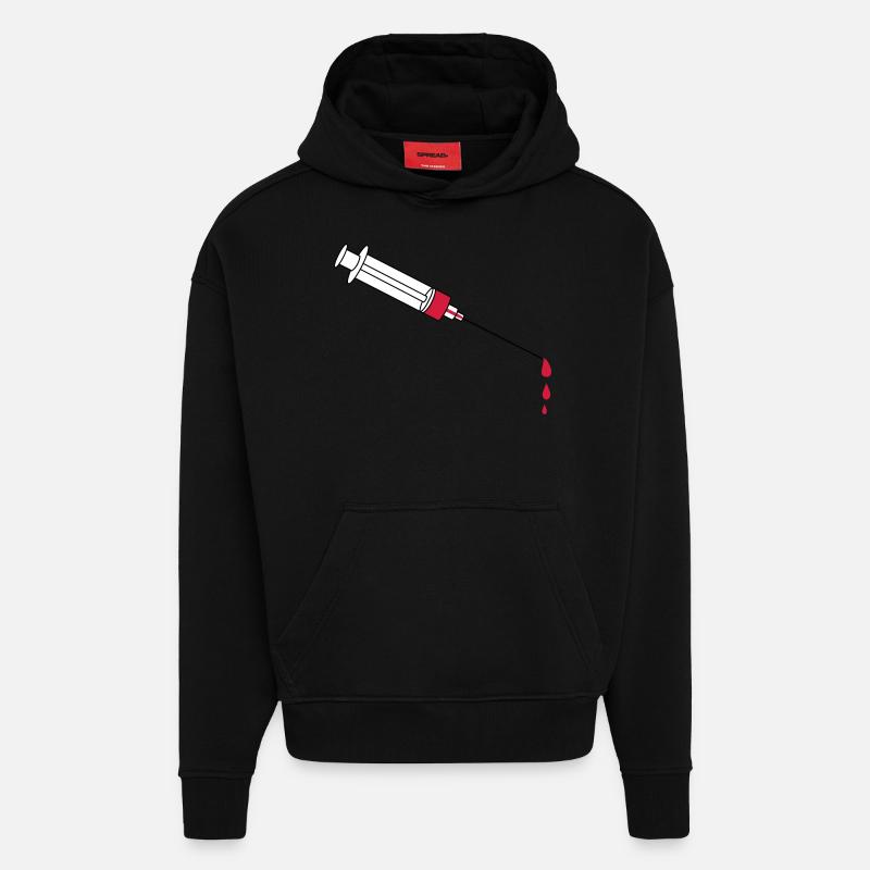 Blood Syringe - Sweat à capuche bio épais oversize fabriqué en UE - SOLID BLACK