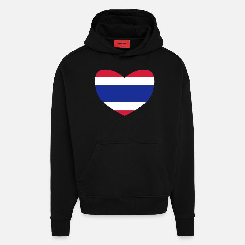 j'aime la Thaïlande - Sweat à capuche bio épais oversize fabriqué en UE - SOLID BLACK