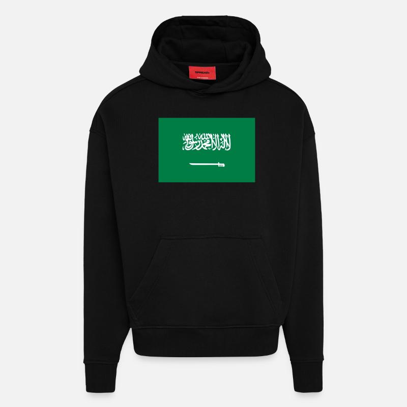 Drapeau national d'Arabie Saoudite - Sweat à capuche bio épais oversize fabriqué en UE - SOLID BLACK