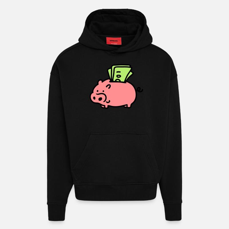 Tirelire - notes 3 - Sweat à capuche bio épais oversize fabriqué en UE - SOLID BLACK