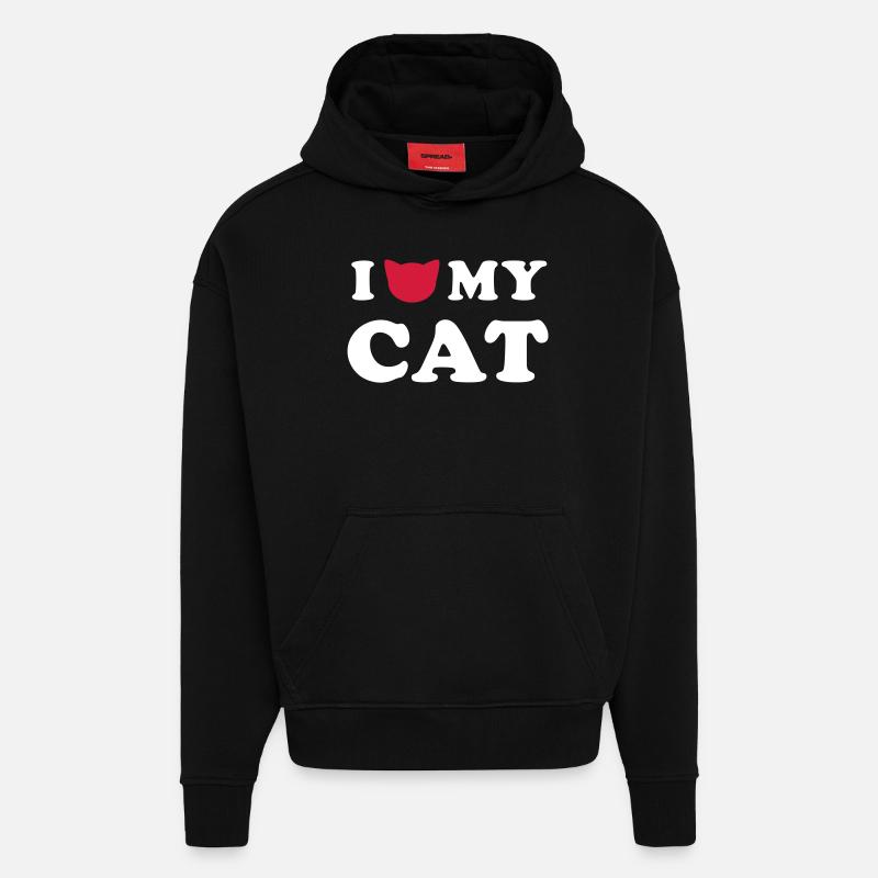 LOVE MY CAT - Sweat à capuche bio épais oversize fabriqué en UE - SOLID BLACK