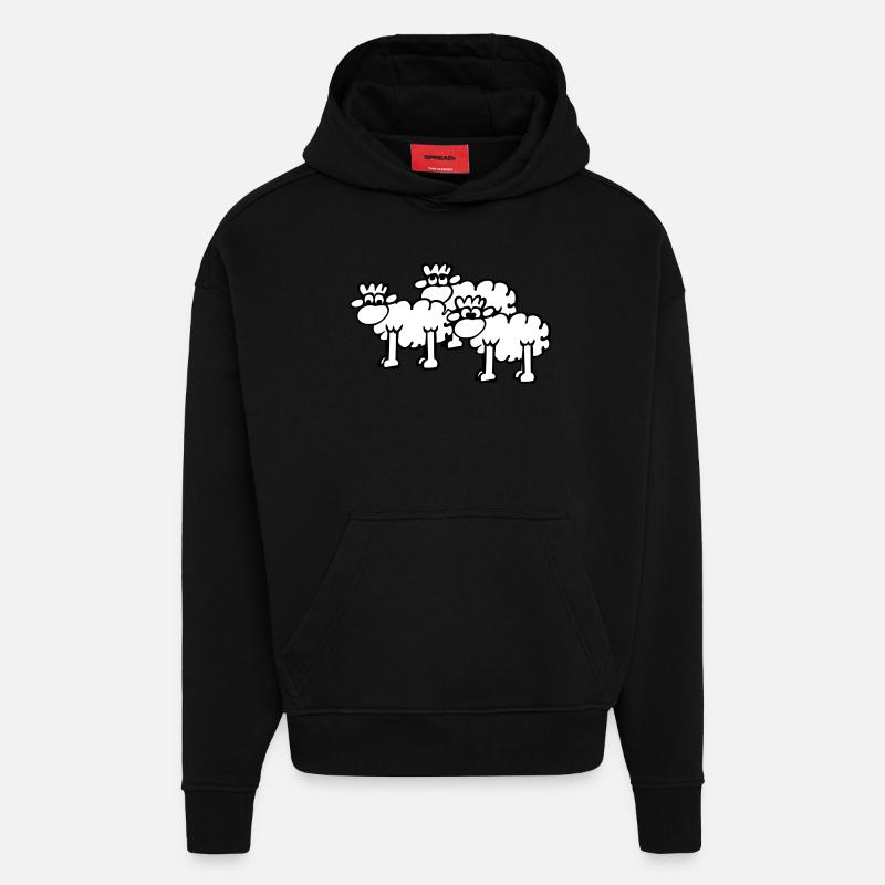 Moutons - Sweat à capuche bio épais oversize fabriqué en UE - SOLID BLACK