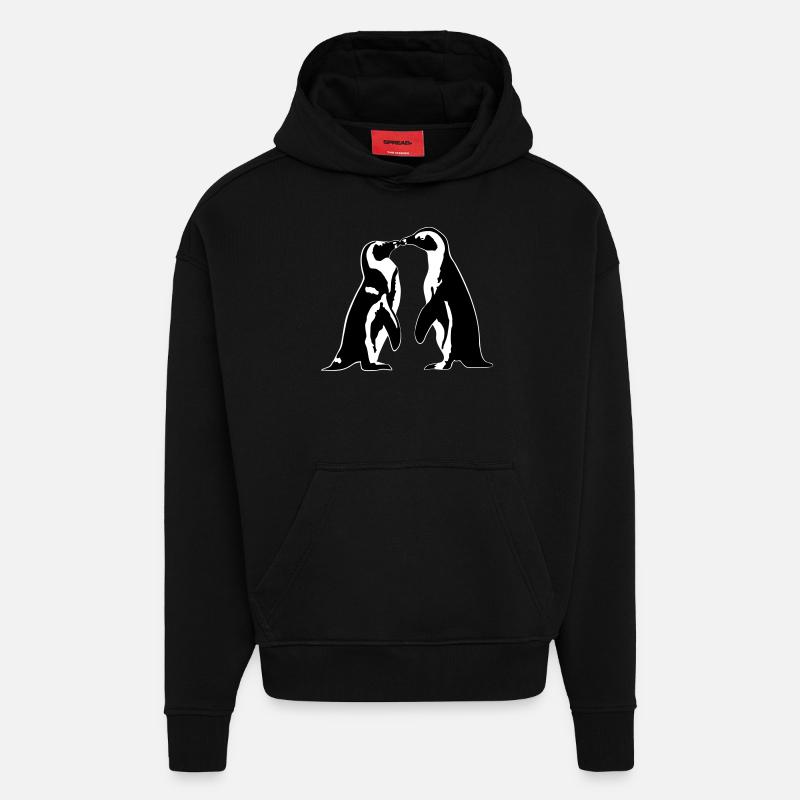 Penguins in love - Sweat à capuche bio épais oversize fabriqué en UE - SOLID BLACK