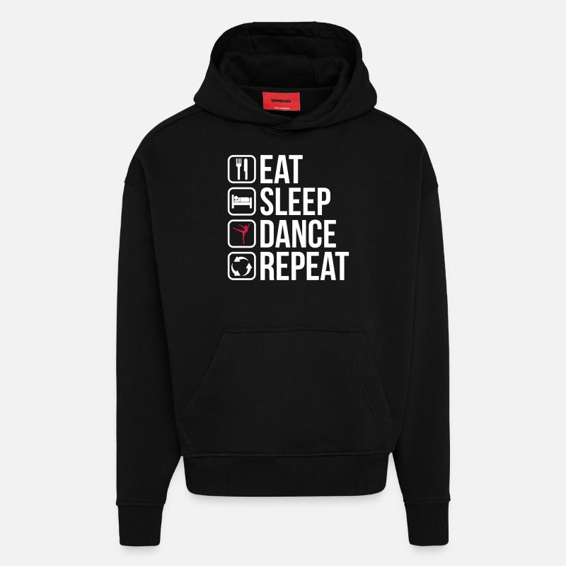Mangez Sleep Dance Repeat - Sweat à capuche bio épais oversize fabriqué en UE - SOLID BLACK