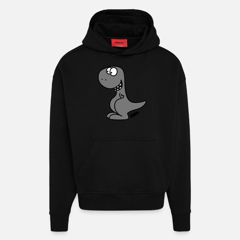 Dino (c) - Sweat à capuche bio épais oversize fabriqué en UE - SOLID BLACK