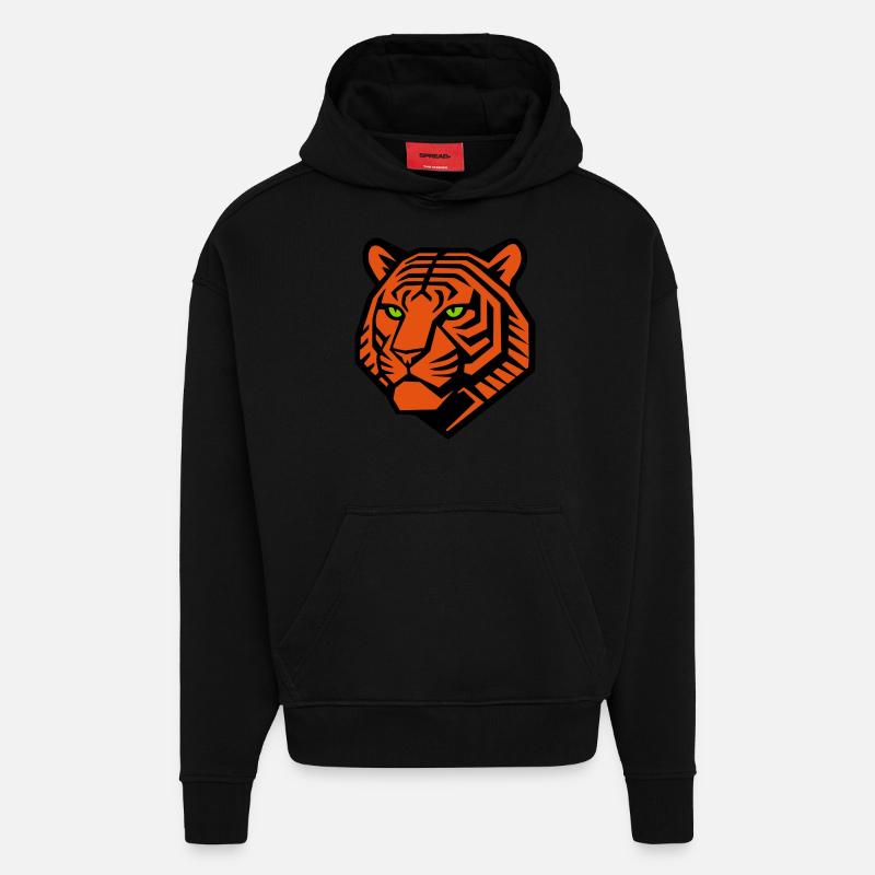 Tigre géométrique - Conception vectorielle - Sweat à capuche bio épais oversize fabriqué en UE - SOLID BLACK