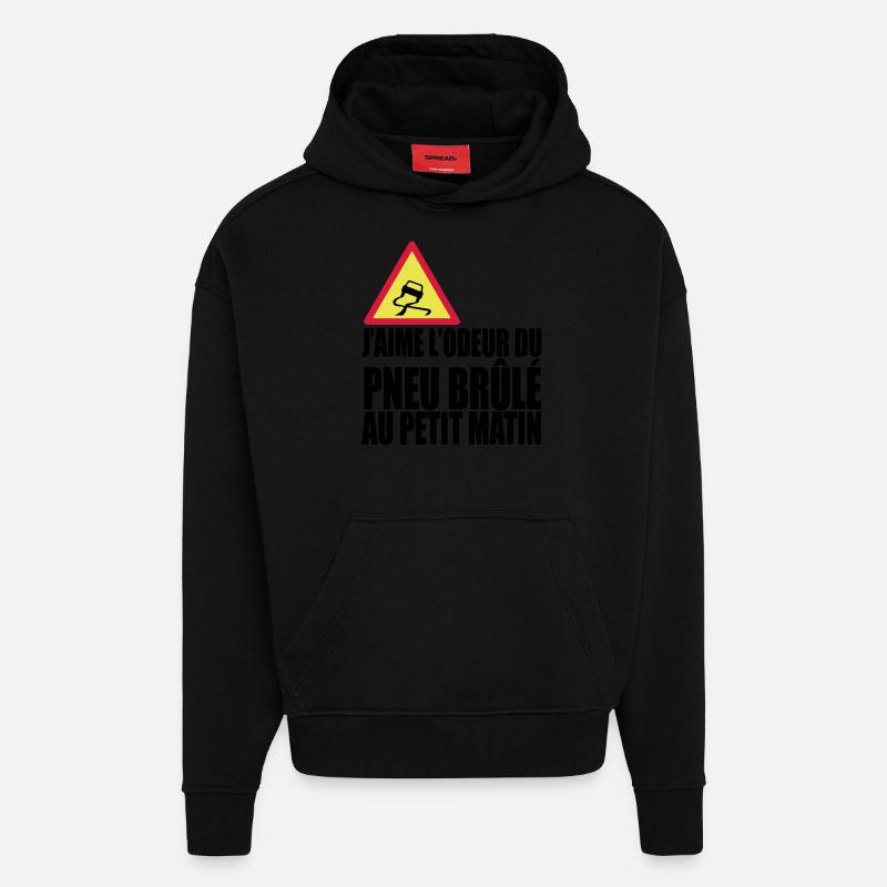 Pneu le matin - Sweat à capuche bio épais oversize fabriqué en UE - SOLID BLACK