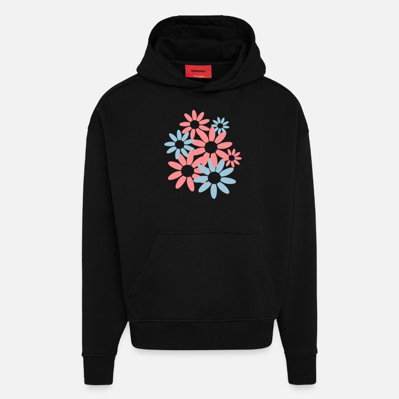Fleurs de printemps - Sweat à capuche bio épais oversize fabriqué en UE - SOLID BLACK