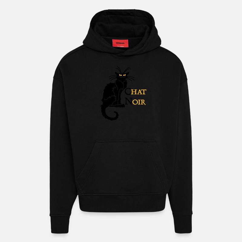 chat noir 'n (text, 2c) - Sweat à capuche bio épais oversize fabriqué en UE - SOLID BLACK
