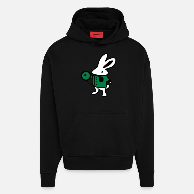 Rabbit + Clock - Hoodie- made by SPREAD  - SOLID BLACK