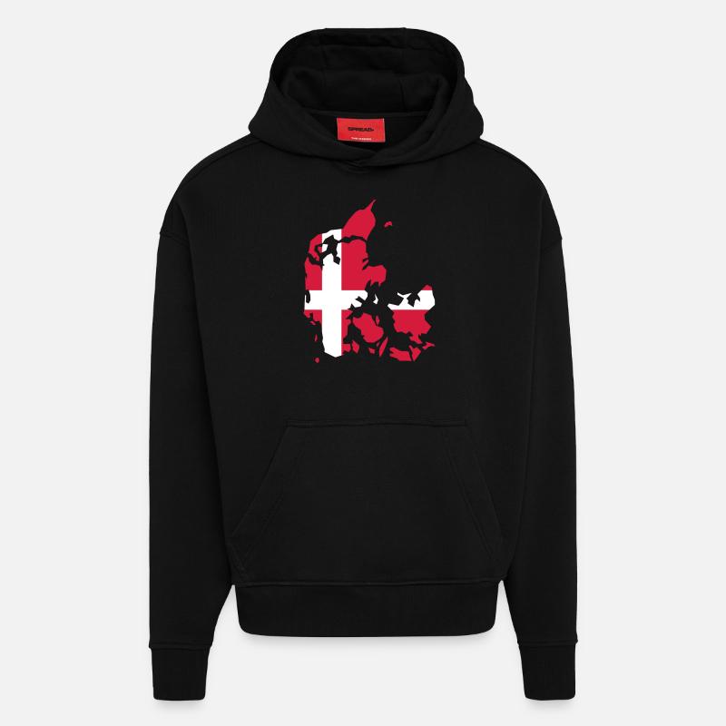 Danemark - drapeau - Sweat à capuche bio épais oversize fabriqué en UE - SOLID BLACK