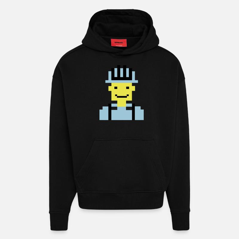 Ouvrier du bâtiment Pixel 01 - Sweat à capuche bio épais oversize fabriqué en UE - SOLID BLACK