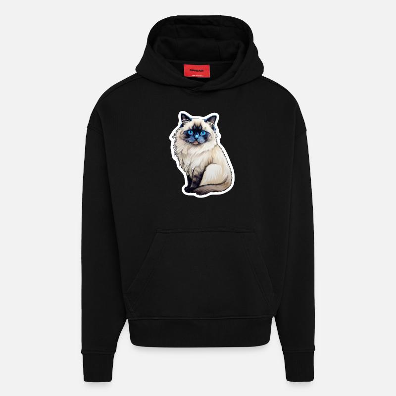 Chat Ragdoll - Sweat à capuche bio épais oversize fabriqué en UE - SOLID BLACK