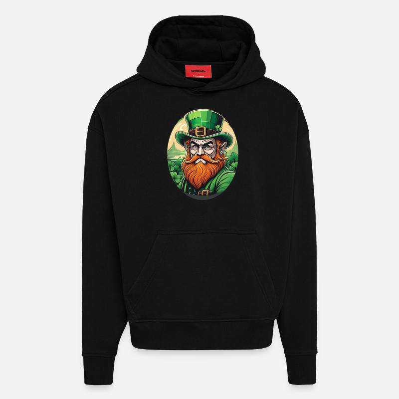 Lutin Trèfle de la Saint-Patrick - Sweat à capuche bio épais oversize fabriqué en UE - SOLID BLACK