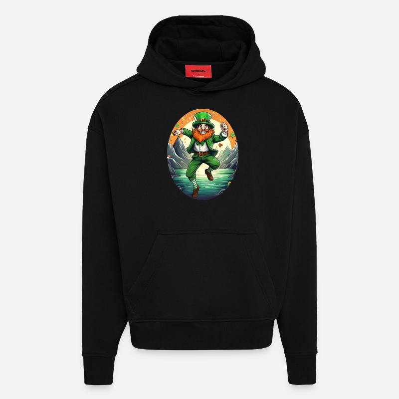 Danse trèfle de la Saint-Patrick - Sweat à capuche bio épais oversize fabriqué en UE - SOLID BLACK