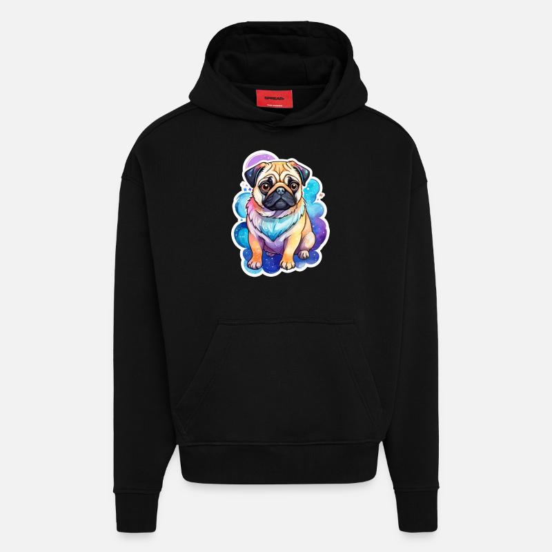 Mops Wasserfarben - Hoodie- made by SPREAD - SOLID BLACK