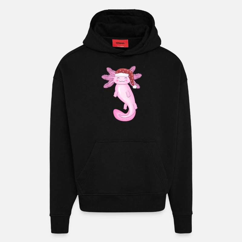 Mignon axolotl de Noël - Sweat à capuche bio épais oversize fabriqué en UE - SOLID BLACK
