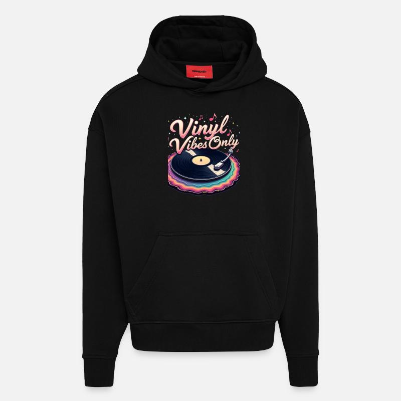 Vibrations vinyle uniquement - Sweat à capuche bio épais oversize fabriqué en UE - SOLID BLACK