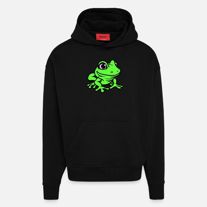 Grenouille Bande dessinée - Sweat à capuche bio épais oversize fabriqué en UE - SOLID BLACK