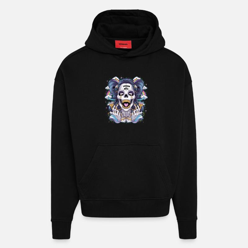 Glitzernder Skelettschädel mit Regenbogen - Hoodie- made by SPREAD - SOLID BLACK