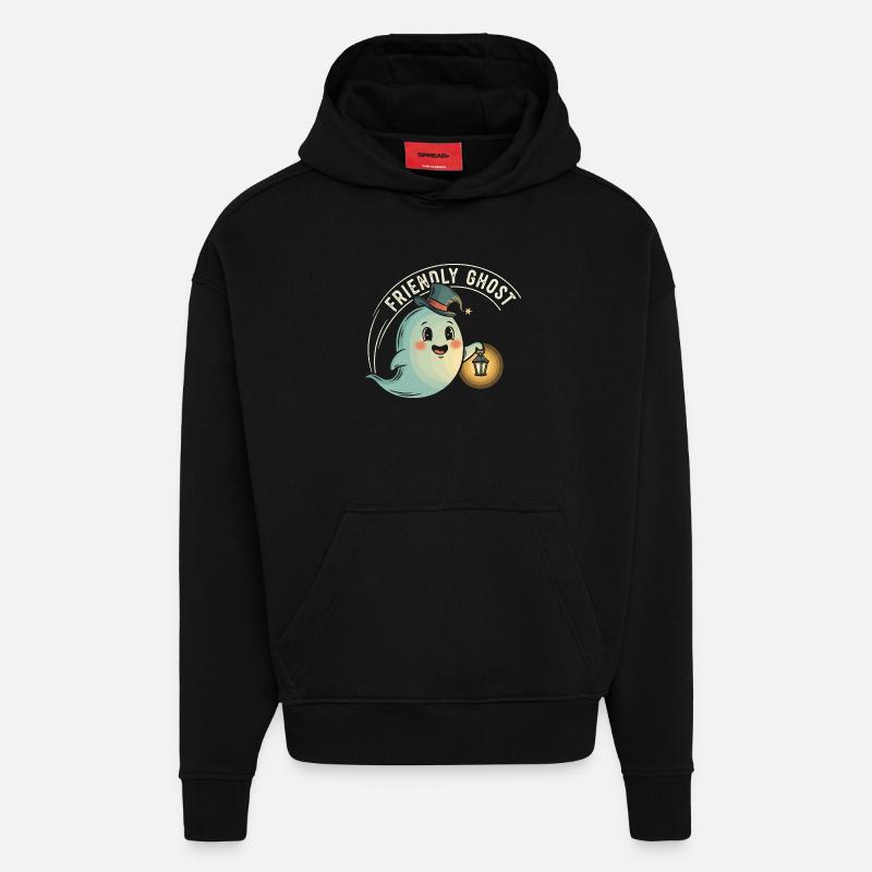 Fantôme amical avec lanterne - Sweat à capuche bio épais oversize fabriqué en UE - SOLID BLACK