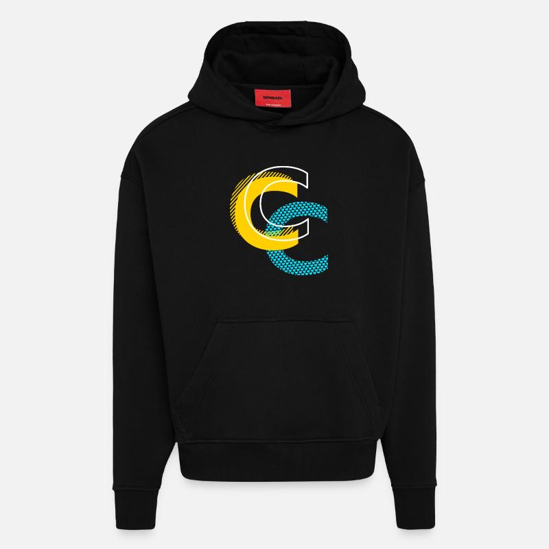 Lettre initiale C - Sweat à capuche bio épais oversize fabriqué en UE - SOLID BLACK