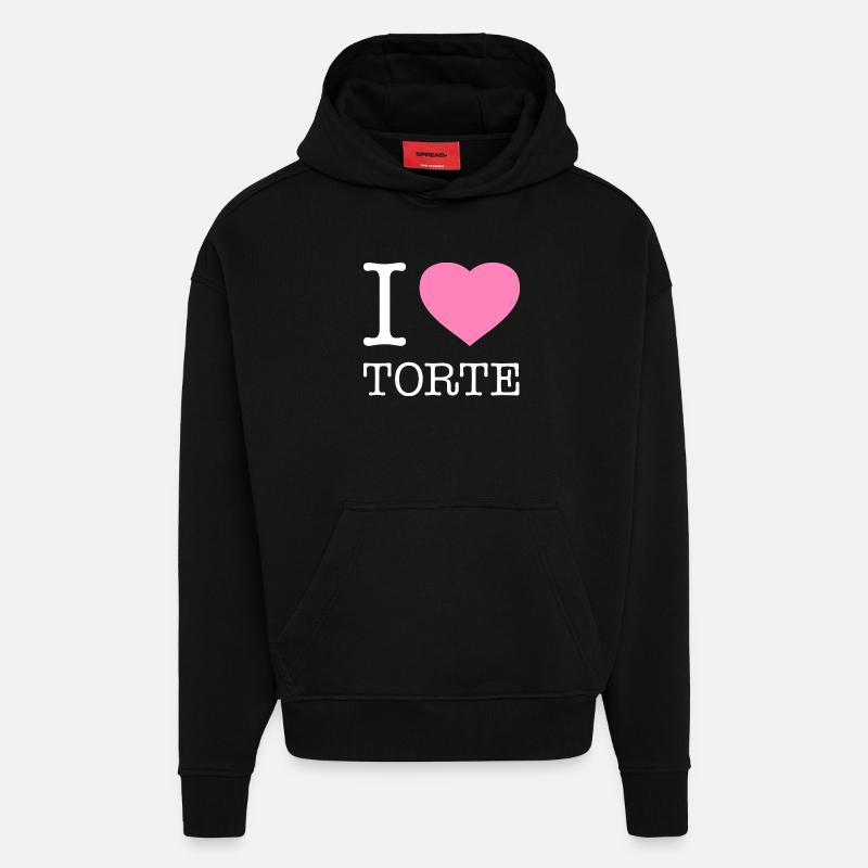 J’adore le gâteau - Sweat à capuche bio épais oversize fabriqué en UE - SOLID BLACK