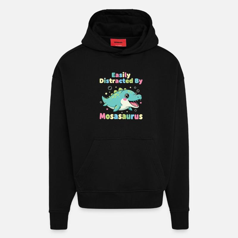 Kawaii Easily Distracted By Mosasaurus - Hoodie- made by SPREAD  - SOLID BLACK
