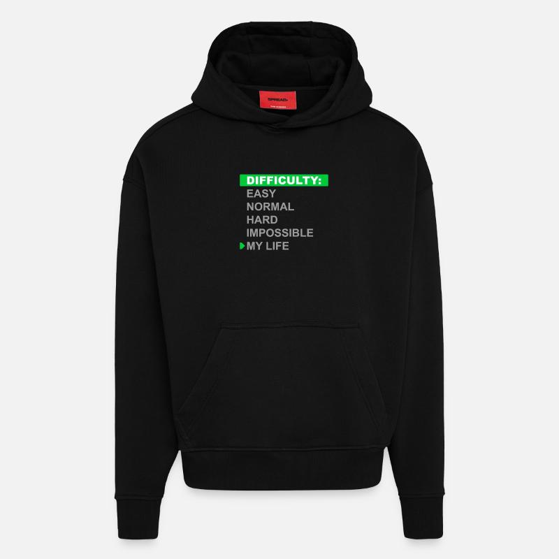 Mode de difficulté – Ma vie - Sweat à capuche bio épais oversize fabriqué en UE - SOLID BLACK