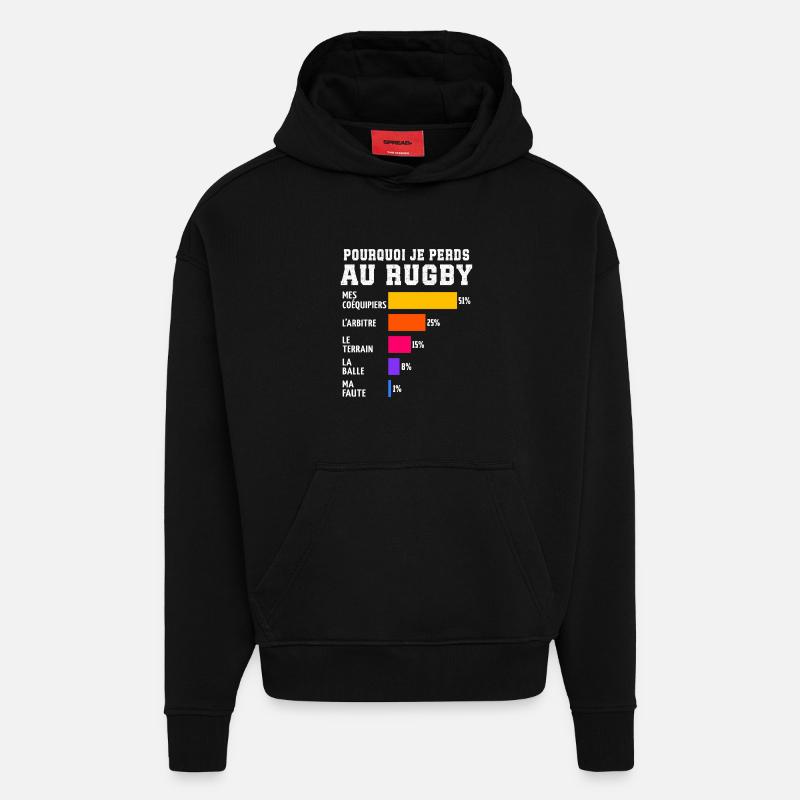 Pourquoi Je Perds Au rugby  - Sweat à capuche bio épais oversize fabriqué en UE - SOLID BLACK