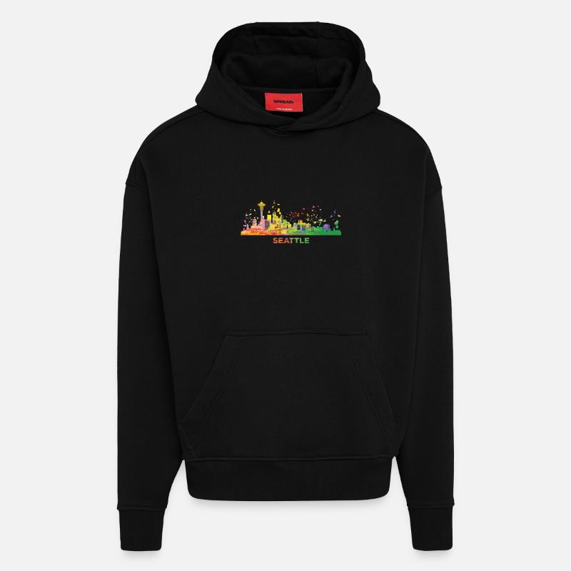 Skyline de Seattle, Seattle - Sweat à capuche bio épais oversize fabriqué en UE - SOLID BLACK