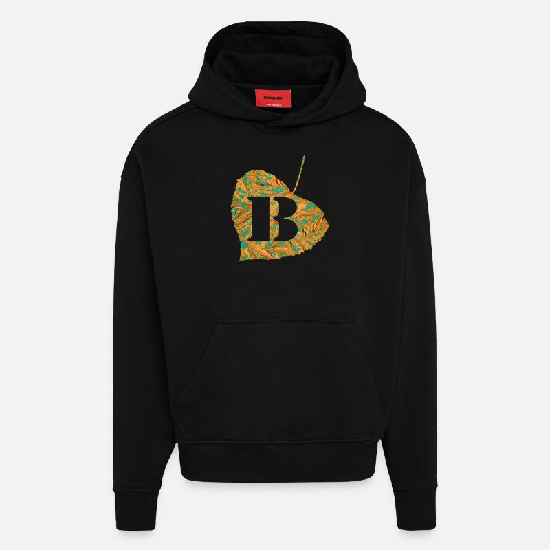 Feuille E 95 B - Sweat à capuche bio épais oversize fabriqué en UE - SOLID BLACK