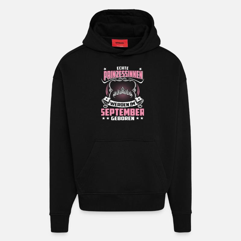 Septembre - anniversaire - princesse 3 - Sweat à capuche bio épais oversize fabriqué en UE - SOLID BLACK