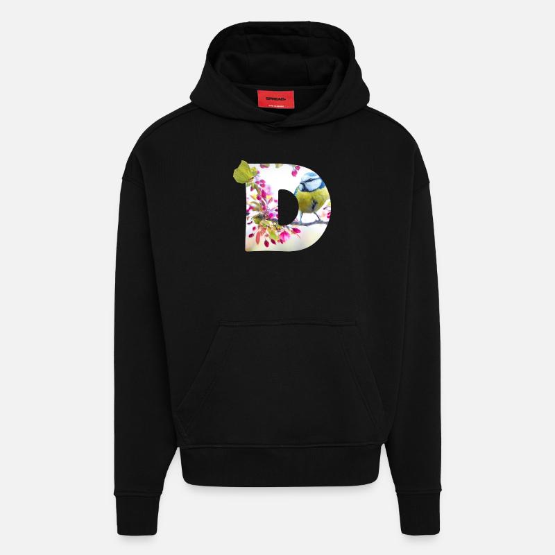 printemps oiseau papillon d - Sweat à capuche bio épais oversize fabriqué en UE - SOLID BLACK