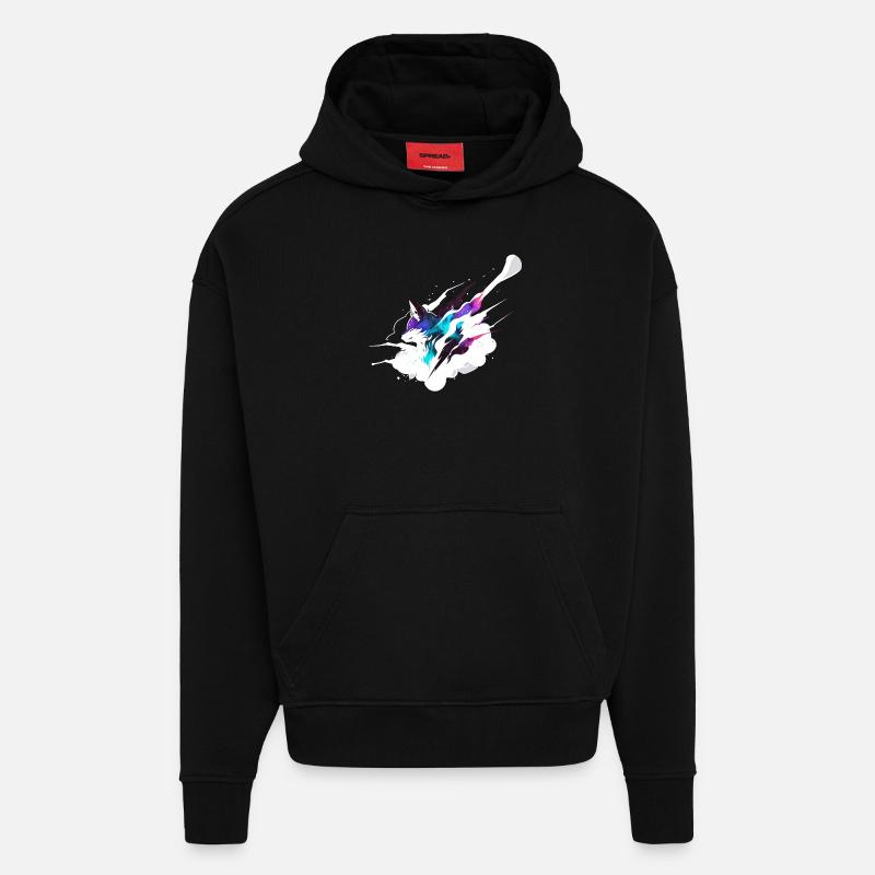 Renard cosmique - Sweat à capuche bio épais oversize fabriqué en UE - SOLID BLACK