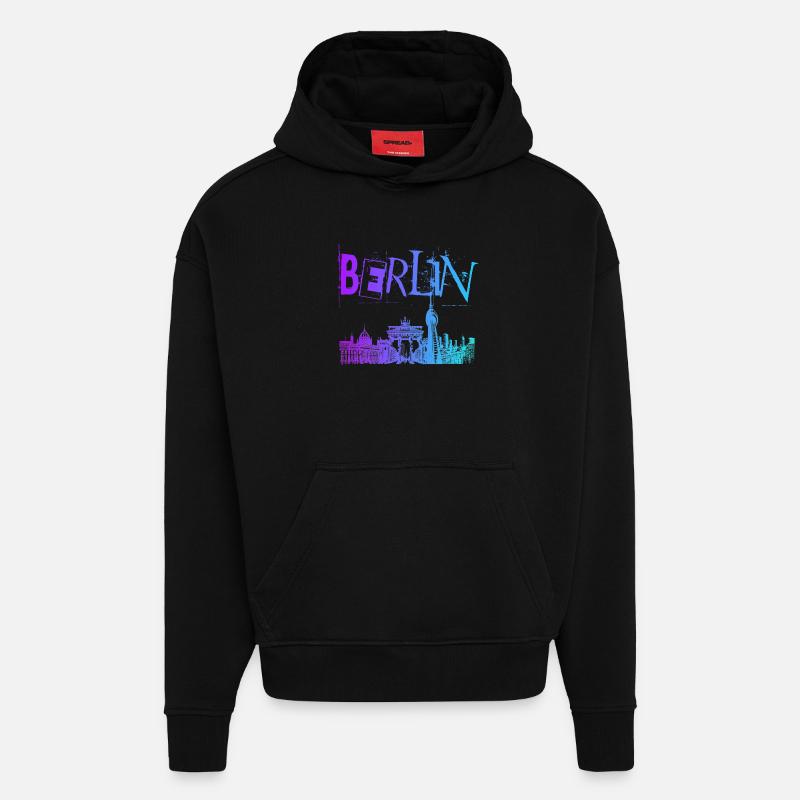 Berlin Skyline Panorama - Sweat à capuche bio épais oversize fabriqué en UE - SOLID BLACK
