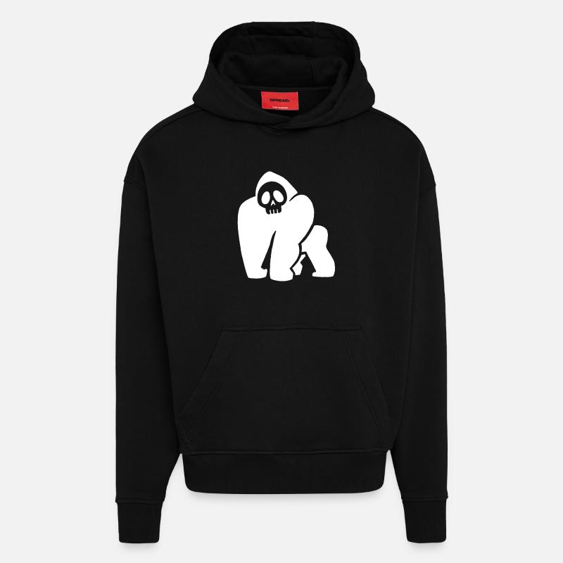 White Gorilla Skull - Hoodie- made by SPREAD  - SOLID BLACK