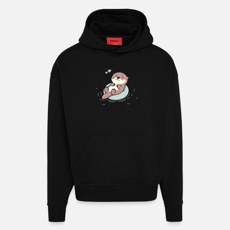 Loutre détendue - Illustration d’animal mignon - Sweat à capuche bio épais oversize fabriqué en UE - SOLID BLACK