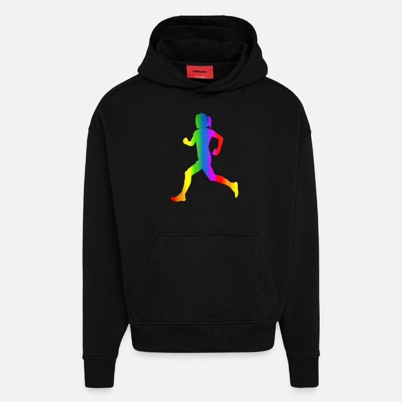 Bunter Läuferin Regenbogen - Hoodie- made by SPREAD  - SOLID BLACK