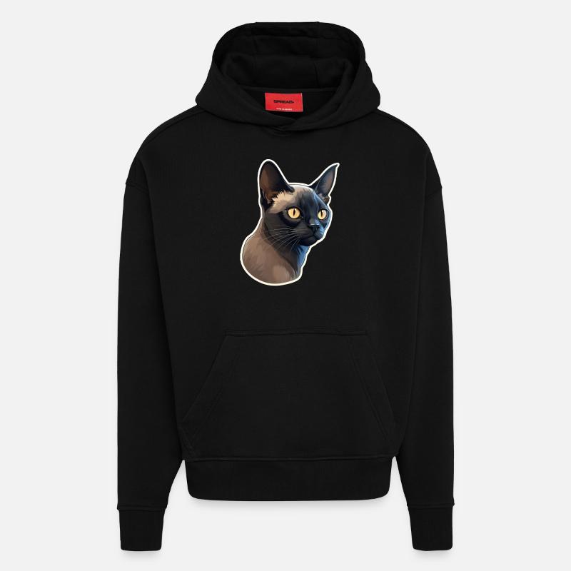 Chat birman - Sweat à capuche bio épais oversize fabriqué en UE - SOLID BLACK