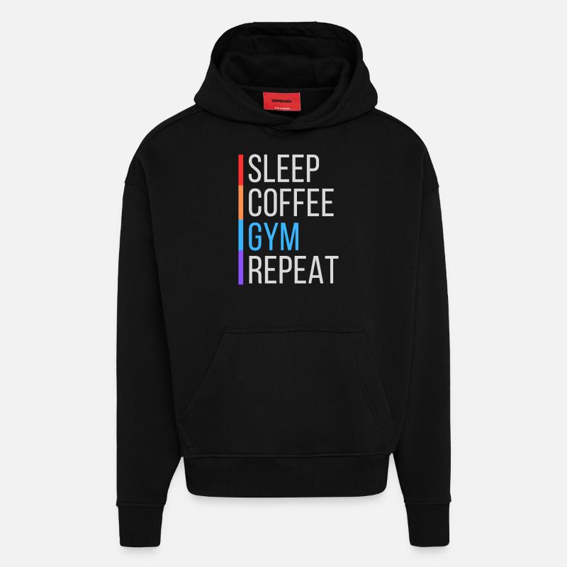 café gym drôle - Sweat à capuche bio épais oversize fabriqué en UE - SOLID BLACK